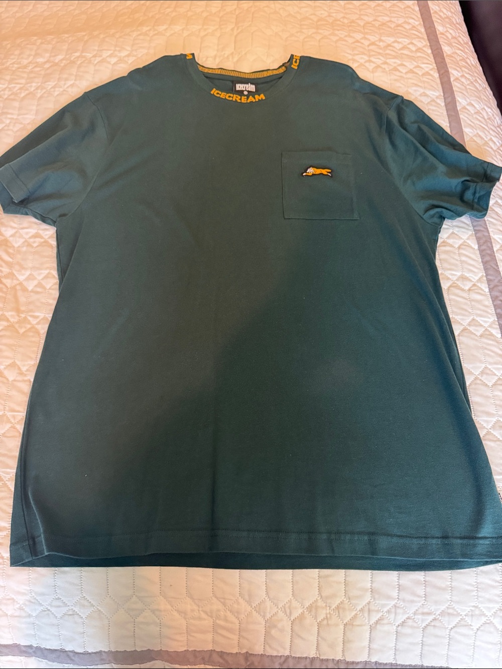 Icecream Men’s Dark Green Short-Sleeve Crewneck Pocket Tee with Gold Logo